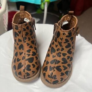 Carter's Brown Heart Print Kids Boots - Valentines Day Toddler zip up ankle boot